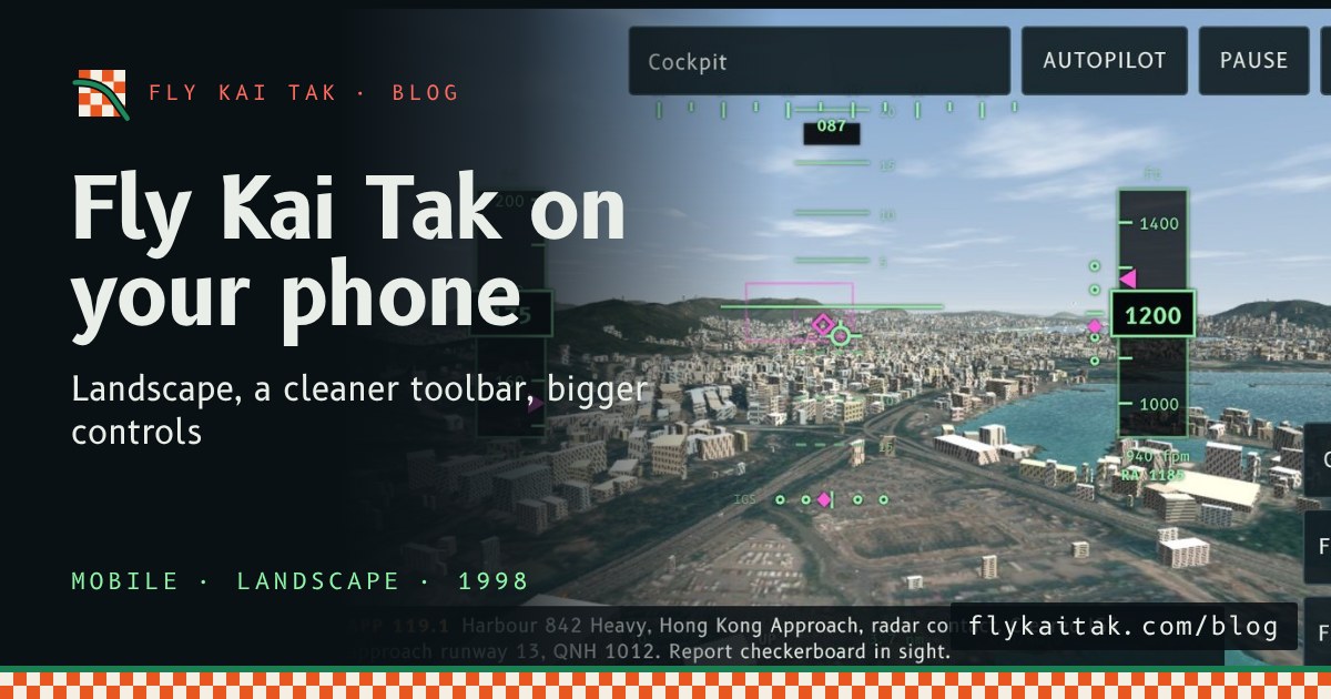A 747-400 on the IGS approach in a landscape phone window, with the yoke bottom left and gear, flaps and thrust lever bottom right.