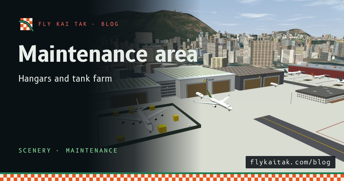 Three hangars with skylight roofs and open door bays beyond a fenced compound with a stripped 747.