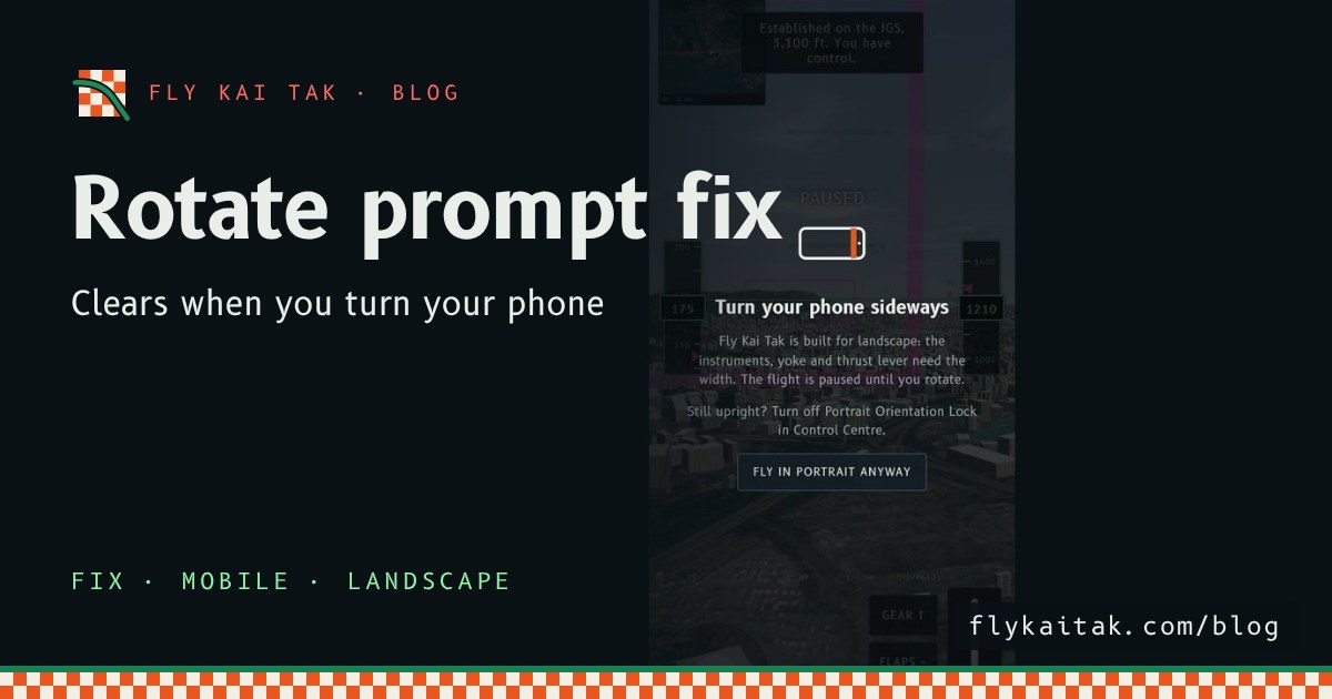 A phone in portrait showing the Turn your phone sideways prompt with a hint about Portrait Orientation Lock.
