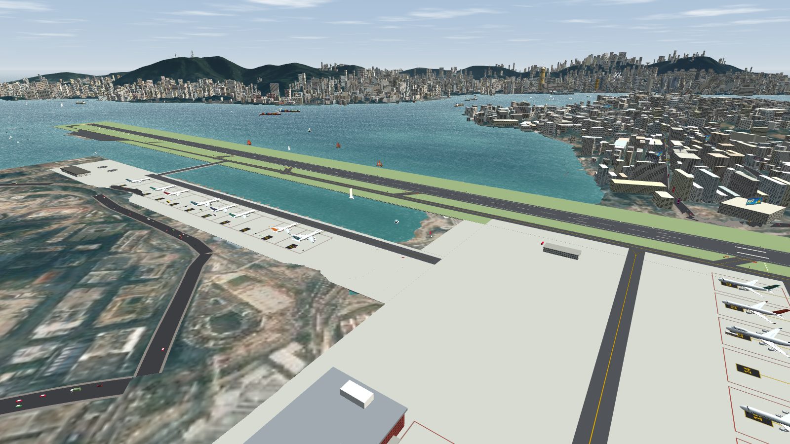Tarmac closing the head of the inlet between the runway strip and the south apron.