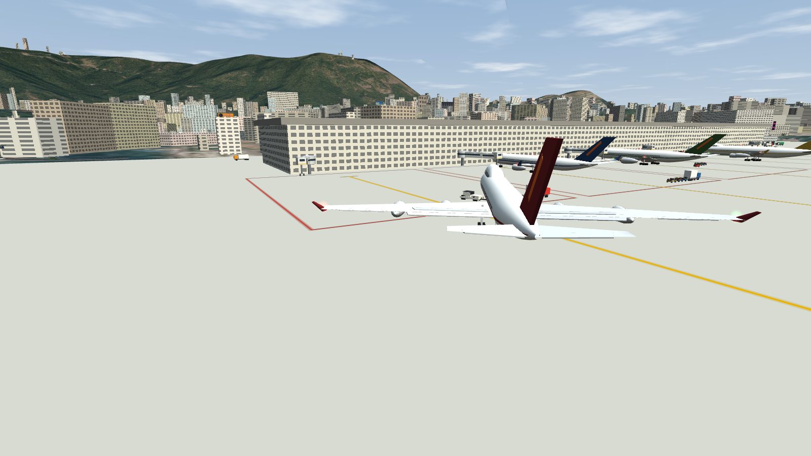 A 747 half way through the turn that points it toward the runway.